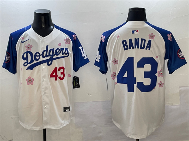 Men's  White/Royal Los Angeles Dodgers #43 Anthony Banda 2025 Tokyo Series Limited Stitched Baseball Jersey
